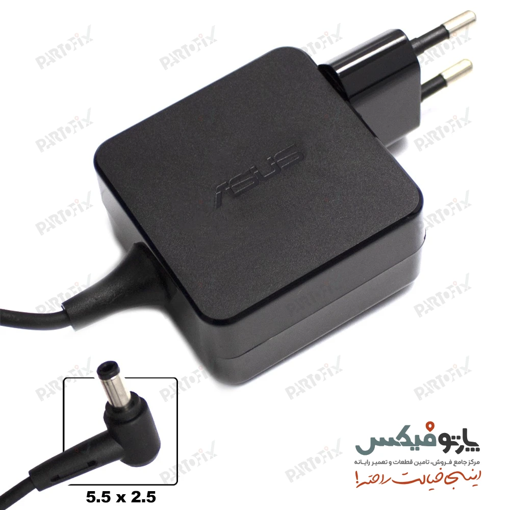 شارژر اورجینال لپ تاپ ایسوس 19 ولت 2.37 آمپر کانکتور 2.5 * 5.5 مربعی سوکت مستقیم